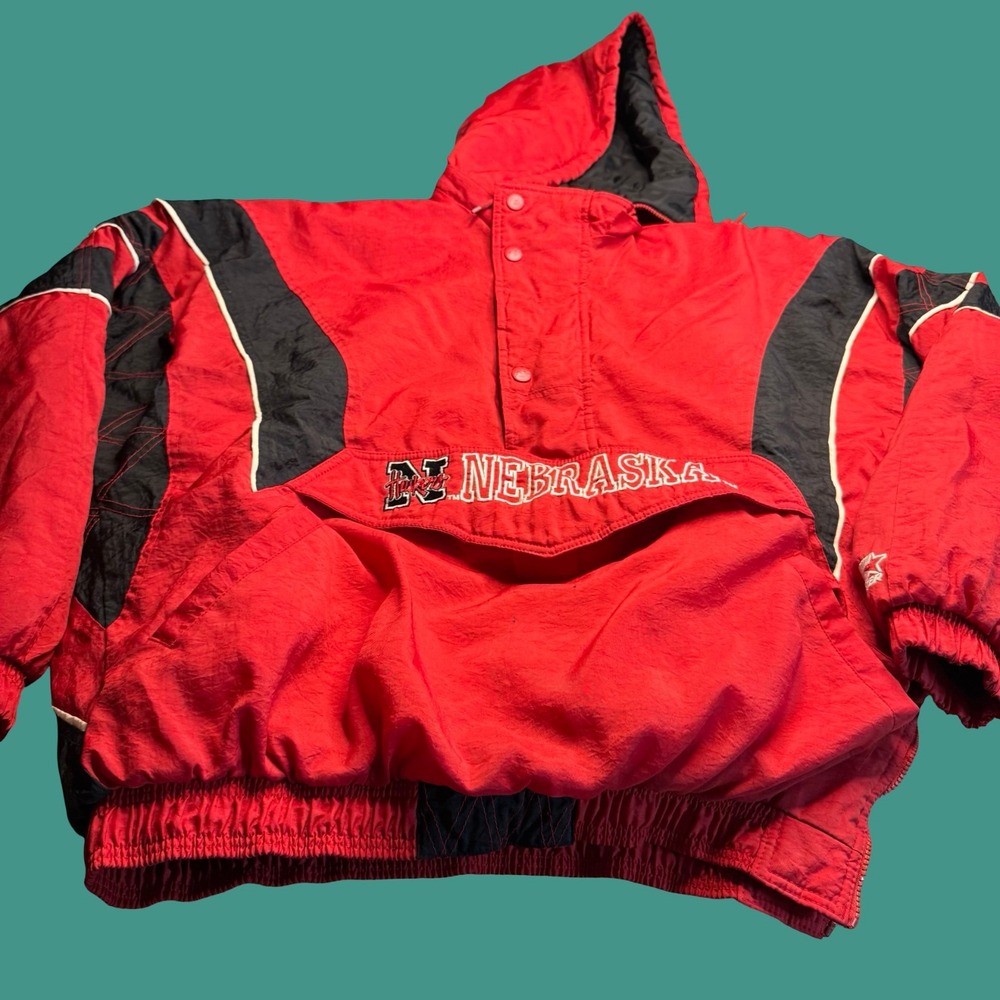 Nebraska Cornhuskers Starter Jacket 2XL Red Black Hooded Pullover Vintage *Read